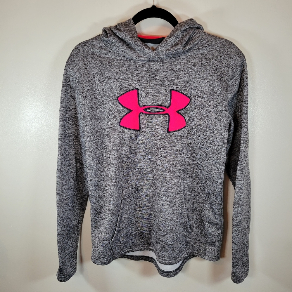 Womens Under Armour Cold Gear Storm Hoodie Large Gray w/ Purple Logo